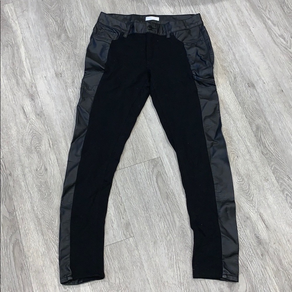 Black skinny pants with imitation leather sides